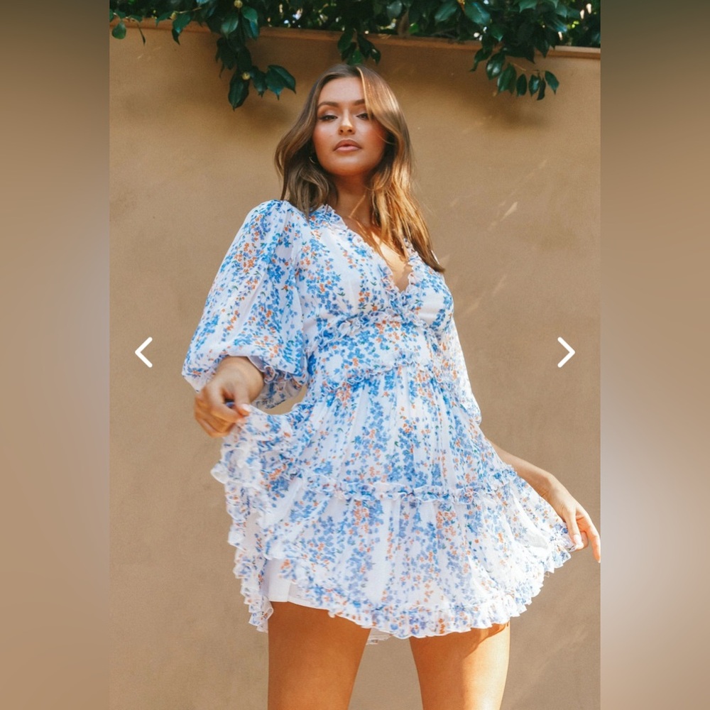 Selfie Leslie Blue and Orange Ruffled Tiered Sundress